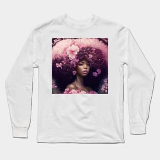 [AI Art] Cherry blossom lady with big hair Long Sleeve T-Shirt